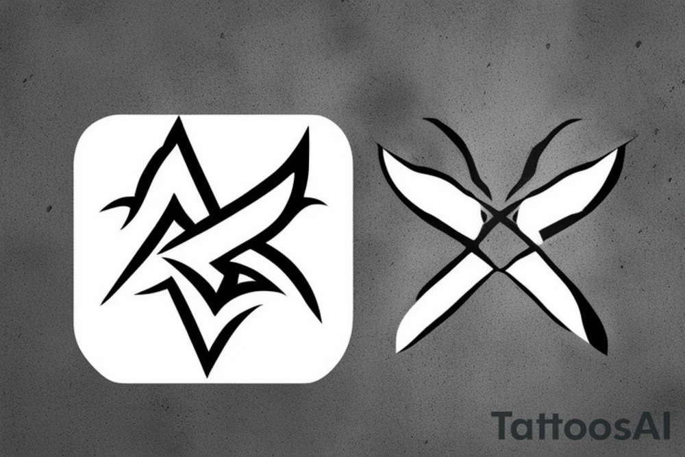 Design a minimalist tattoo that combines the Rebellion logo from the TV show Andor and the Mandalorian symbol from the TV show The Mandalorian. Create a simple, yet powerful image that captures the essence of both symbols and conveys a sense of rebellion and strength tattoo idea