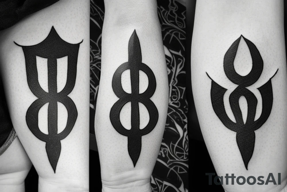 Design a minimalist tattoo that combines the Rebellion logo from the TV show Andor and the Mandalorian symbol from the TV show The Mandalorian. Create a simple, yet powerful image that captures the essence of both symbols and conveys a sense of rebellion and strength tattoo idea