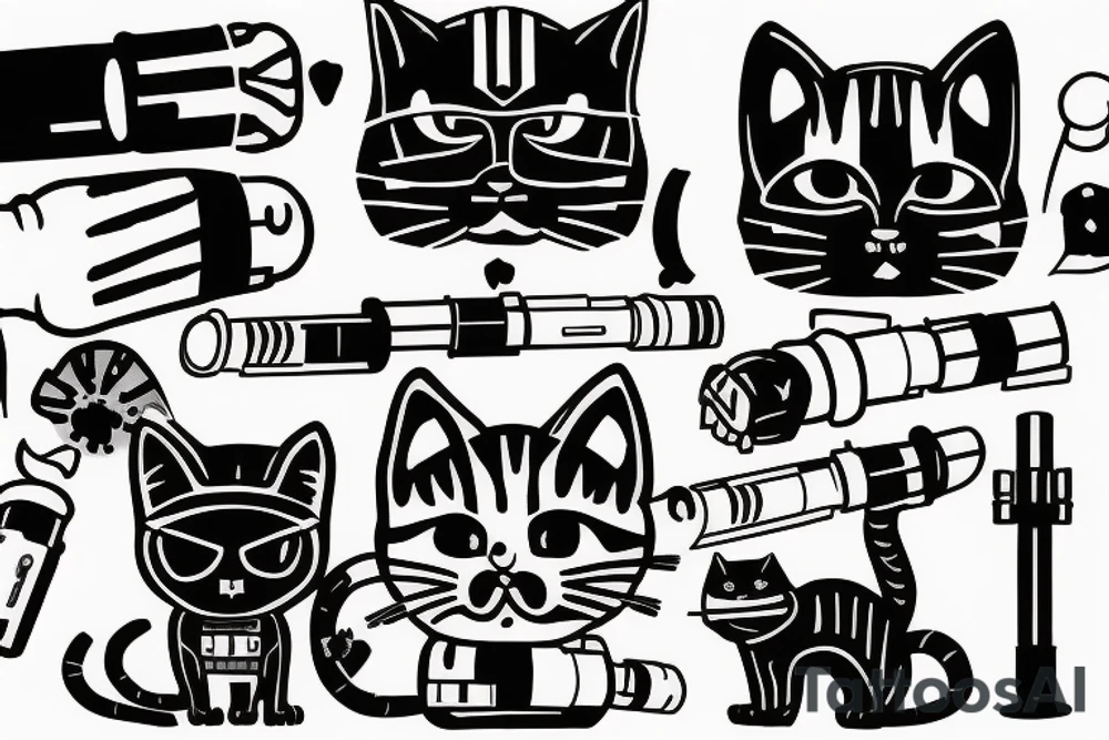 a cat holding a lightsaber tattoo idea