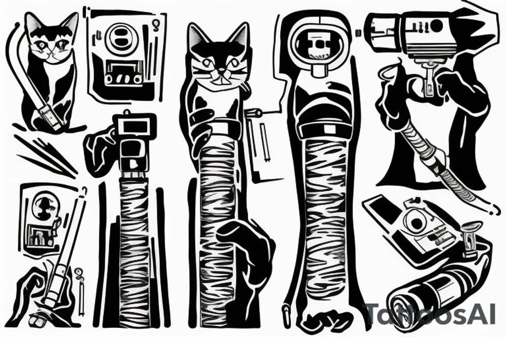 a cat holding a lightsaber tattoo idea