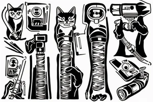 a cat holding a lightsaber tattoo idea