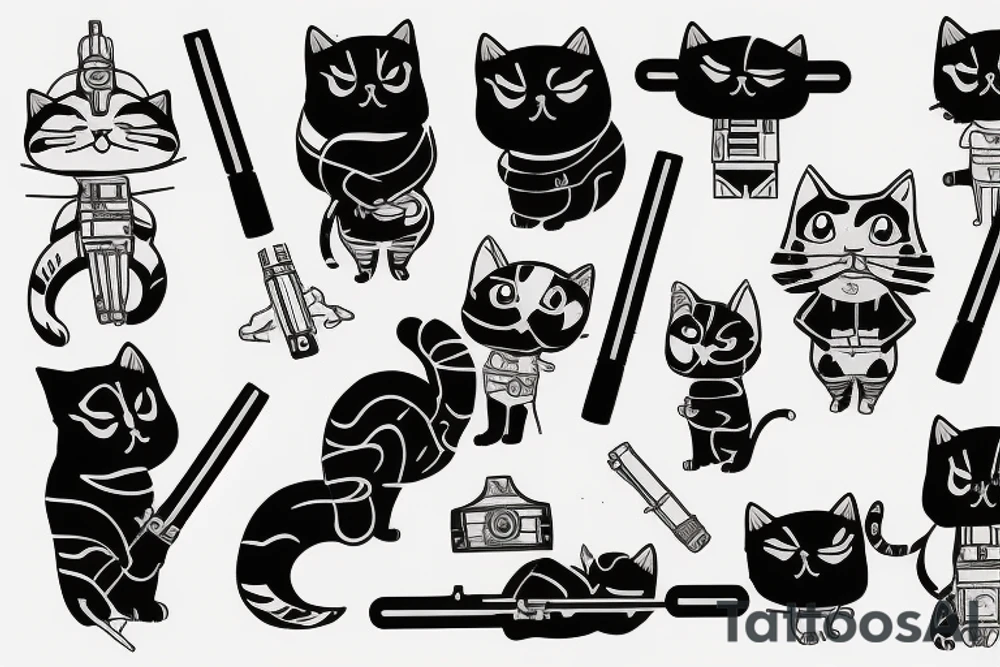 a cat holding a lightsaber tattoo idea