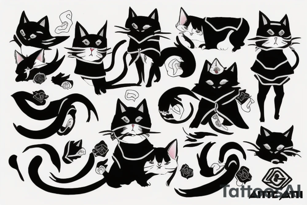 cat wearing Akatsuki robes tattoo idea