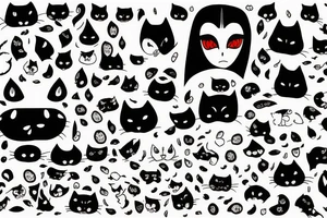 Cat with red eyes and akatsuki patterns tattoo idea