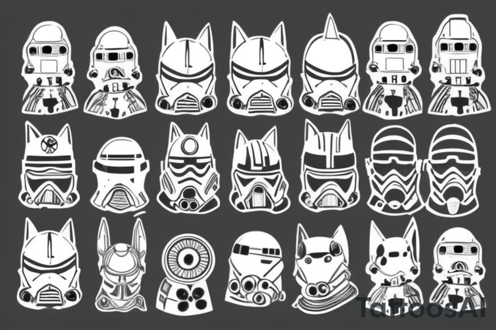 black cat wearing star wars helmet tattoo idea