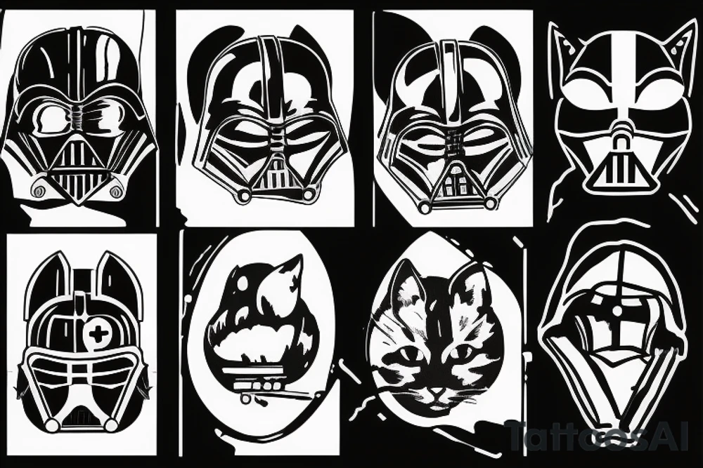 black cat wearing star wars helmet tattoo idea