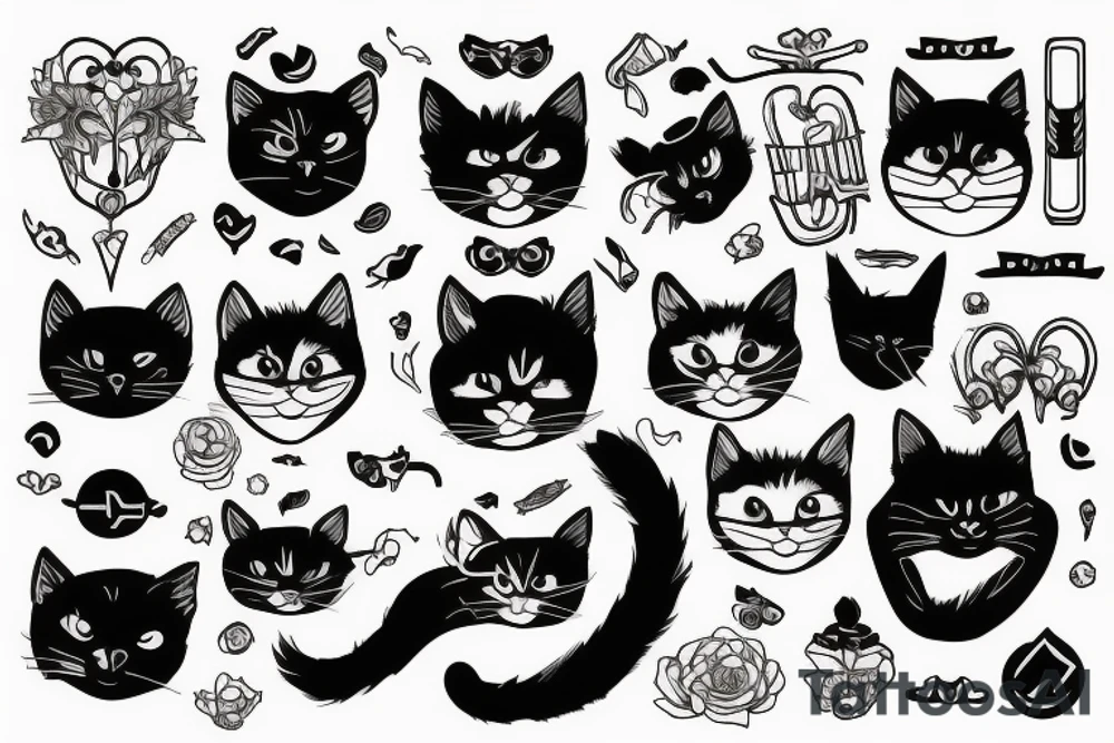 black cat wearing helmet tattoo idea