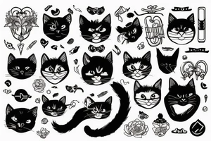 black cat wearing helmet tattoo idea