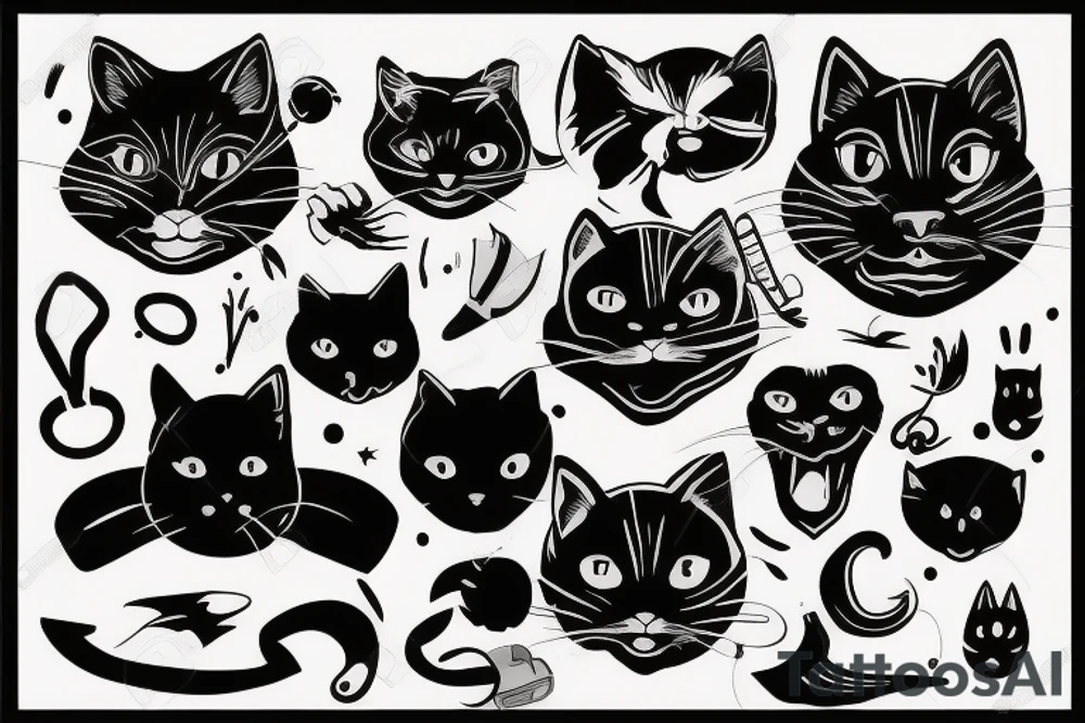 black cat wearing helmet tattoo idea