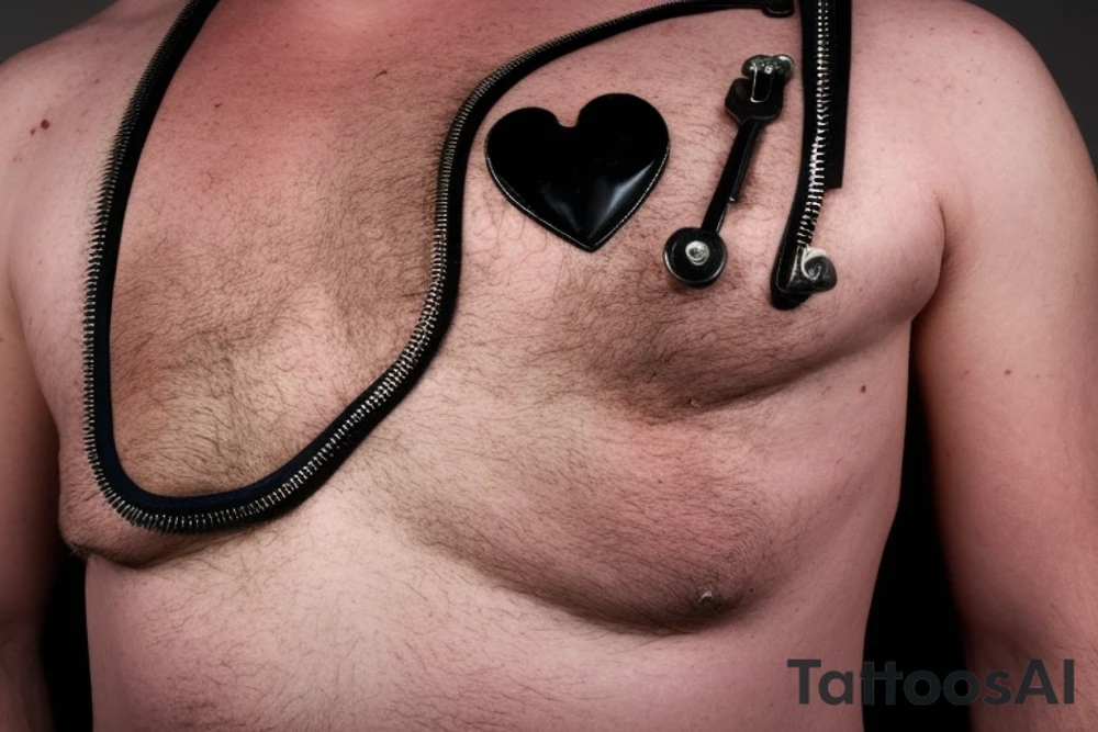 A realistic zipper running down the middle of the chest.
Left side of the zipper is open exposing the realistic inside of the chest cavity, main feature being the heart.
The heart has gone through multiple surgeries so needs to look like it's been medically repaired.
With another element of left ventricular assist device being smashed by a hammer off with the words COME BACK SAM down the handle tattoo idea