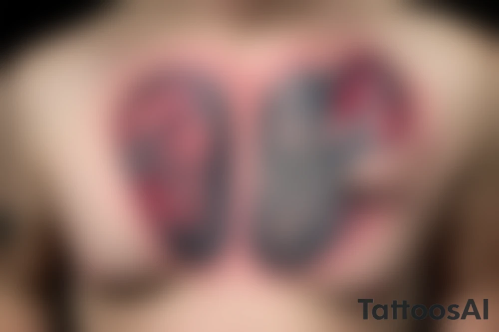 Zipper down the middle of the chest.
Left side of zipper is open most of the way.
A realistic heart being exposed amongst the rest of the inside of the chest
The heart needs to look like it's been through surgey tattoo idea