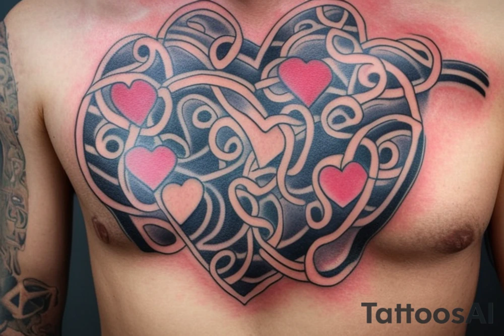 Open zipper down the middle of chest
exposing the inside of the chest cavity.
Main feature being the heart which has had surgery, so needs to look medically repaired. tattoo idea