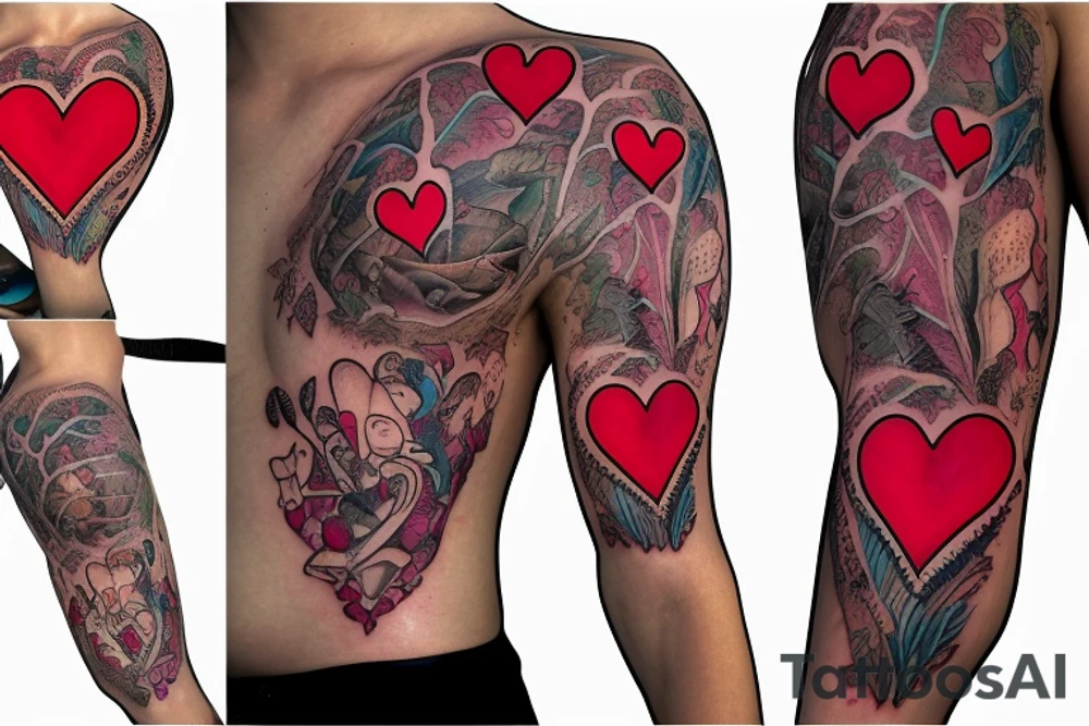 Anatomically correct heart that looks medically repaired tattoo idea