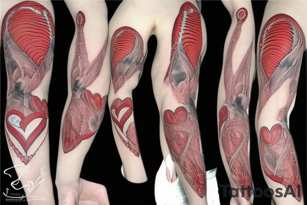 Anatomically correct heart that looks medically repaired tattoo idea