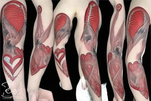 Anatomically correct heart that looks medically repaired tattoo idea