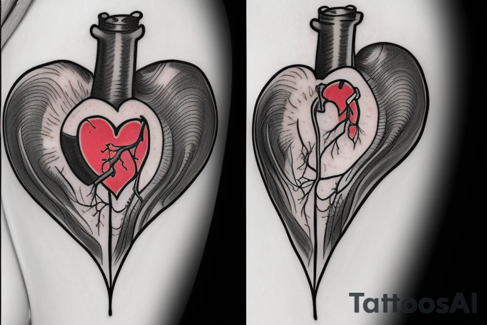 Anatomically correct heart that looks medically repaired tattoo idea