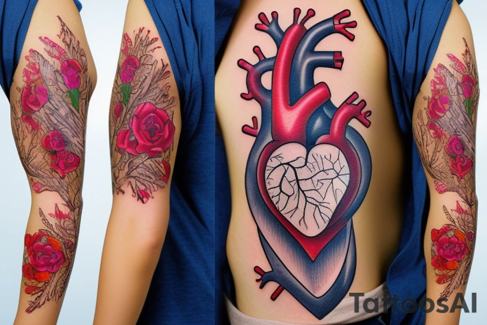 Anatomically correct heart that looks medically repaired tattoo idea