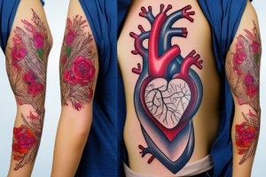 Anatomically correct heart that looks medically repaired tattoo idea