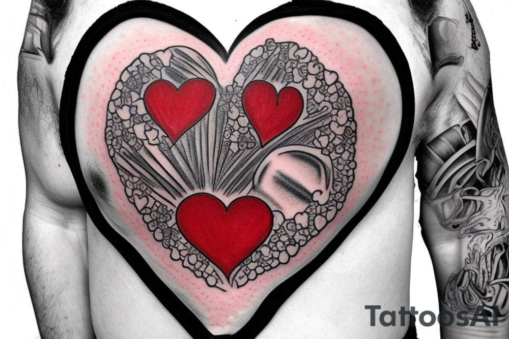 Anatomically correct heart that looks medically repaired coming out of a clothes zipper tattoo idea