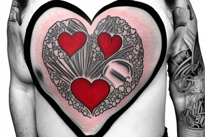 Anatomically correct heart that looks medically repaired coming out of a clothes zipper tattoo idea