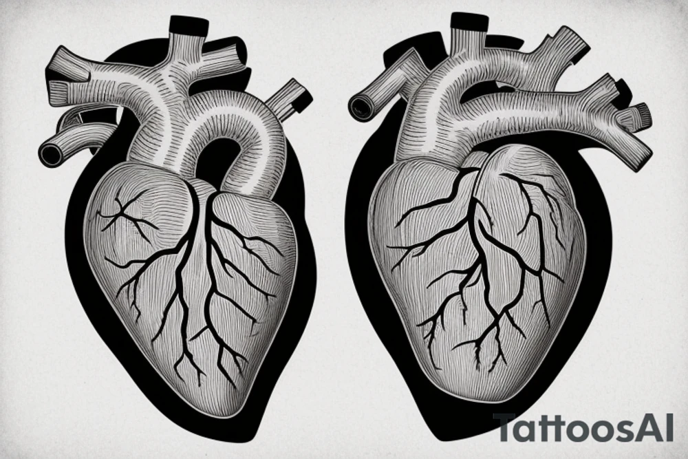 Anatomically correct heart that looks medically repaired coming out of a clothes zipper tattoo idea