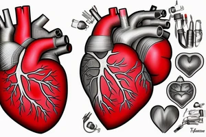 Anatomically correct heart that looks medically repaired coming out of a clothes zipper tattoo idea