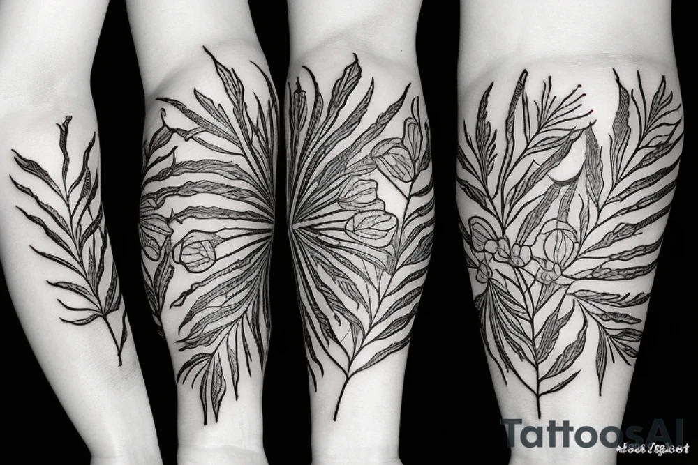 forearm tattoo that features rosehips, fern, and cornflowers tattoo idea