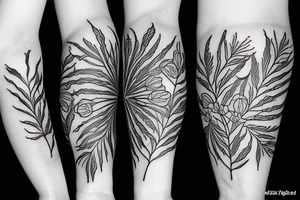 forearm tattoo that features rosehips, fern, and cornflowers tattoo idea