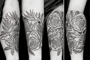 forearm tattoo that features rosehips, fern, and cornflowers tattoo idea