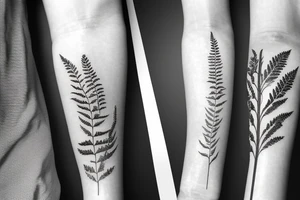 cornflowers, fern, rosehips botanical tattoo on 
forearm tattoo idea
