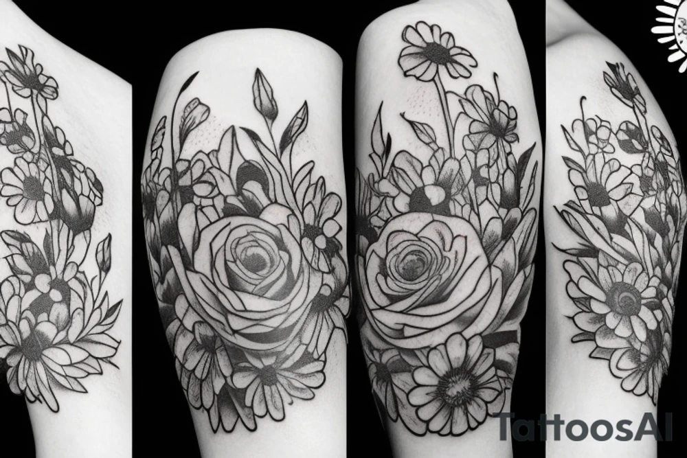 two cornflower plants and flowers tattoo idea