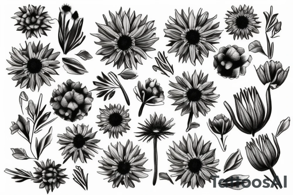two cornflower plants and flowers tattoo idea