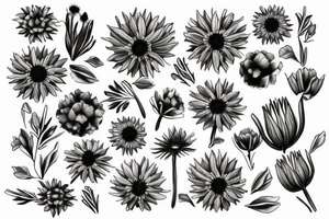 two cornflower plants and flowers tattoo idea