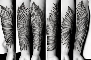 forearm tattoo that includes separate  plants such as fern, rosehip, and cornflower tattoo idea