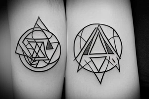 Triangle with a Circle inside and a line running through it tattoo idea