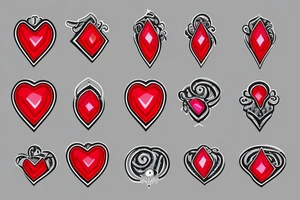 Hear shaped red gem with black and grey filigree tattoo idea