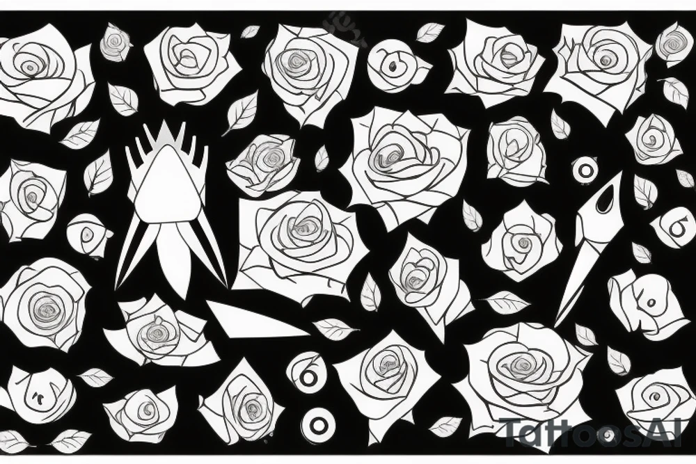 Scissors cutting rose with eyes tattoo idea