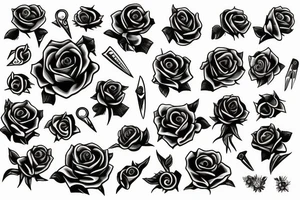 Scissors cutting rose with eyes tattoo idea