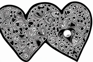 Heart shaped red gem inside a penguin with black and grey filigree pattern surrounding it tattoo idea