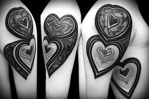 Heart shaped gem with black and grey filigree surrounding it tattoo idea