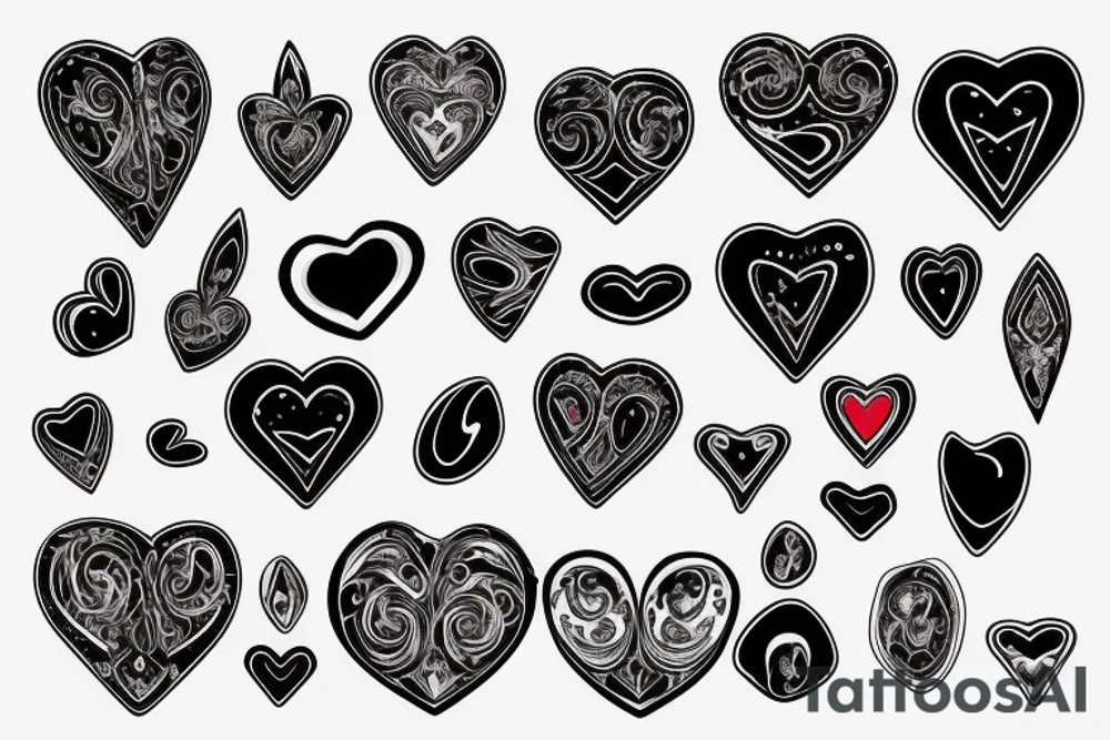 Red heart shaped gemstone with black and grey filigree surrounding it tattoo idea