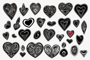 Red heart shaped gemstone with black and grey filigree surrounding it tattoo idea