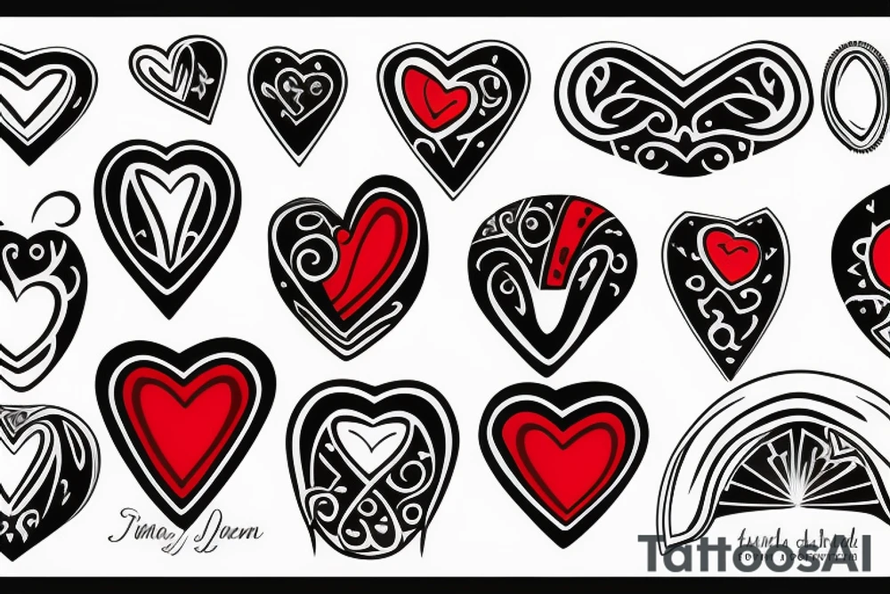 Red heart shaped gemstone with black and grey filigree surrounding it tattoo idea