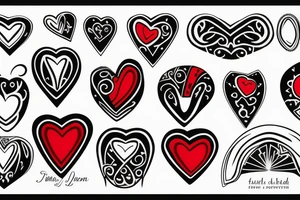 Red heart shaped gemstone with black and grey filigree surrounding it tattoo idea