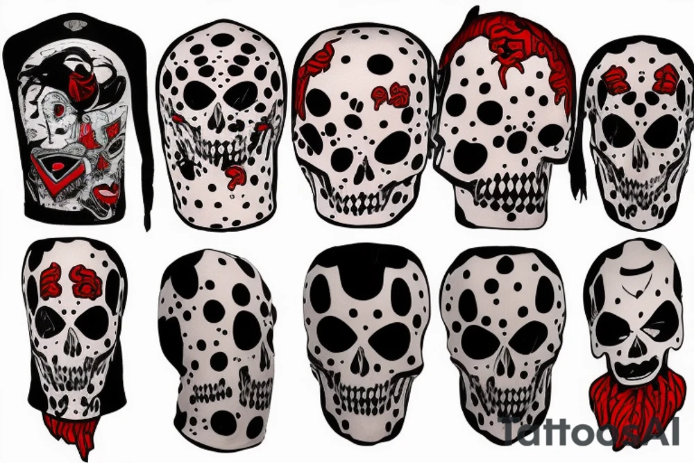 trash polka, full sleeve with side neck, black and red, without skulls tattoo idea