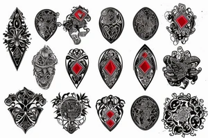 Red gemstone with black and grey filigree surrounding it tattoo idea