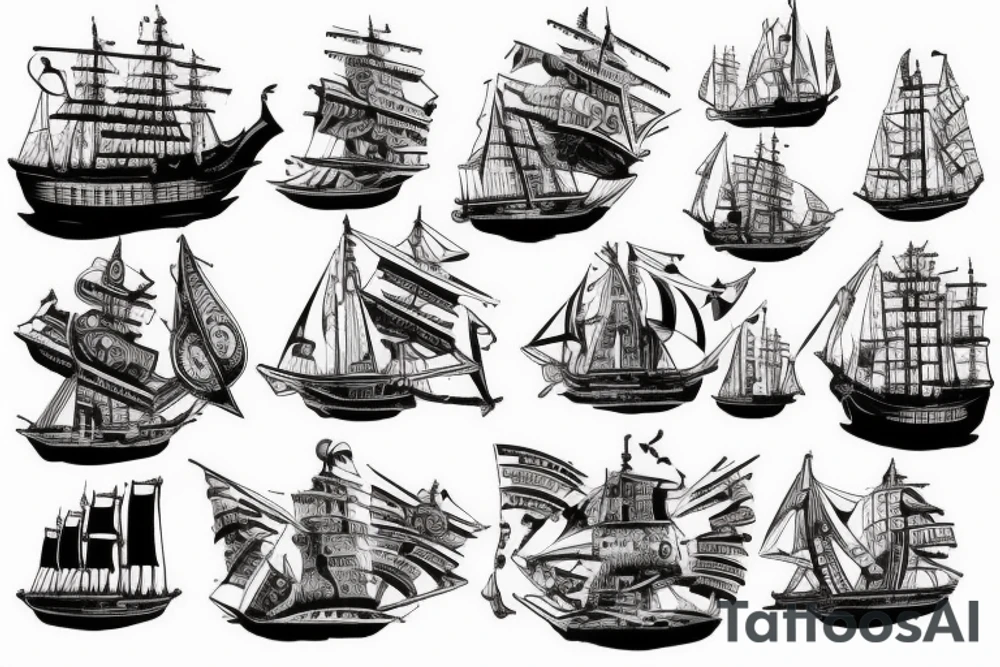 Traditional style of a steampunk ship tattoo idea