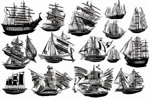 Traditional style of a steampunk ship tattoo idea