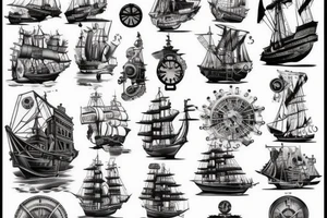 Traditional style of a steampunk ship tattoo idea