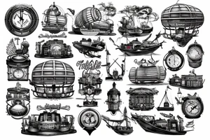 Airship steampunk in traditional style tattoo idea